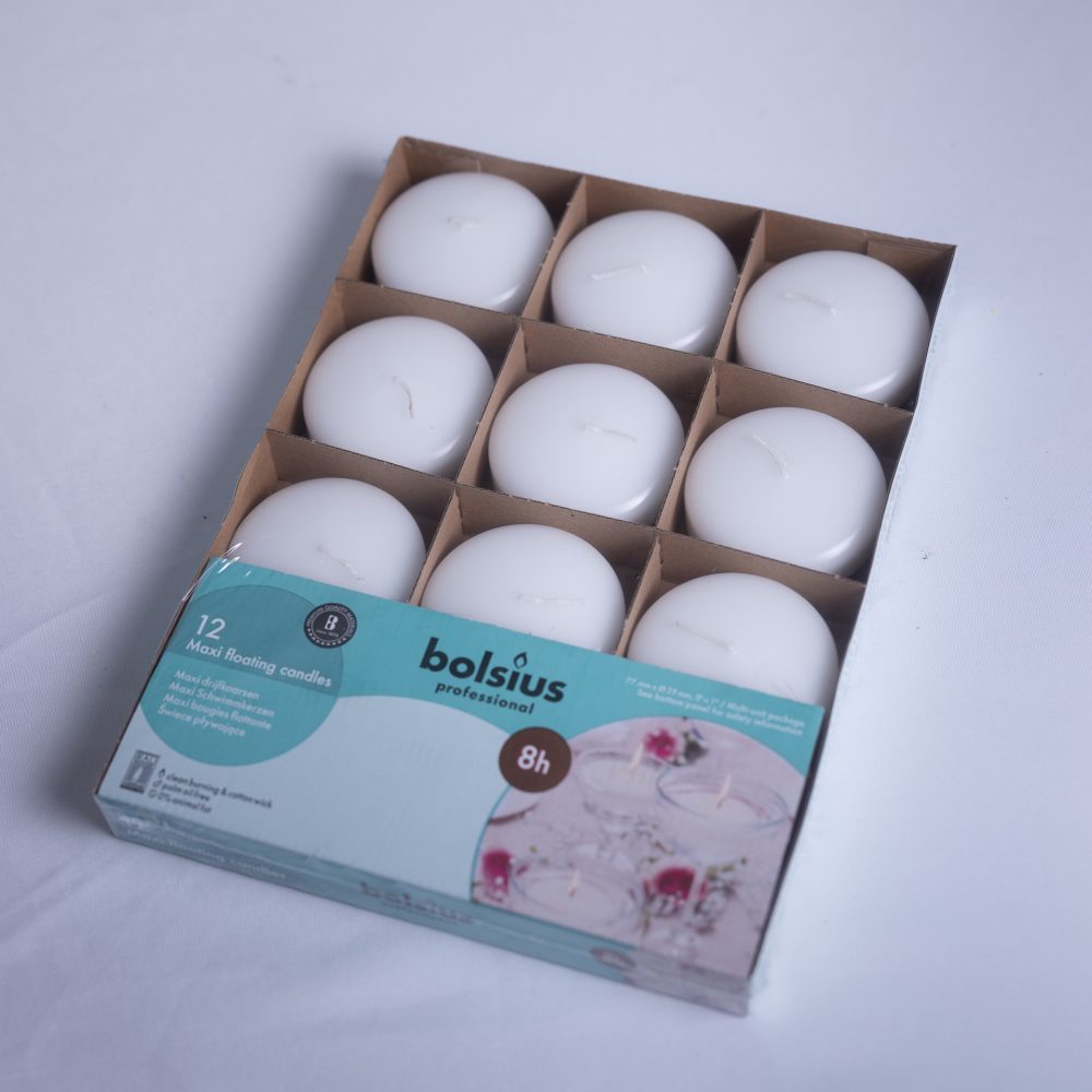 BOLSIUS Maxi Floating Candle 77/29mm (tray of 12) White
